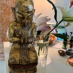 Antique teak praying munk